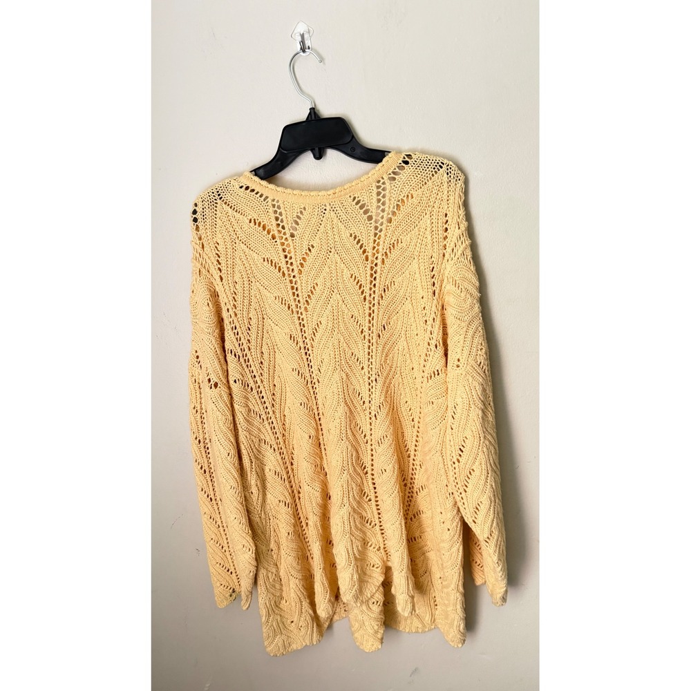Cotton Mania Crochet Knit Sweater Top, Women's Long Sleeve, Vintage, Yellow M